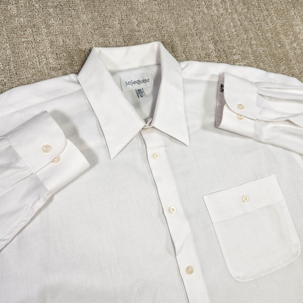 Vintage 70s YSL Shirt Men Large Permanent Press White Button Up Yves Saint